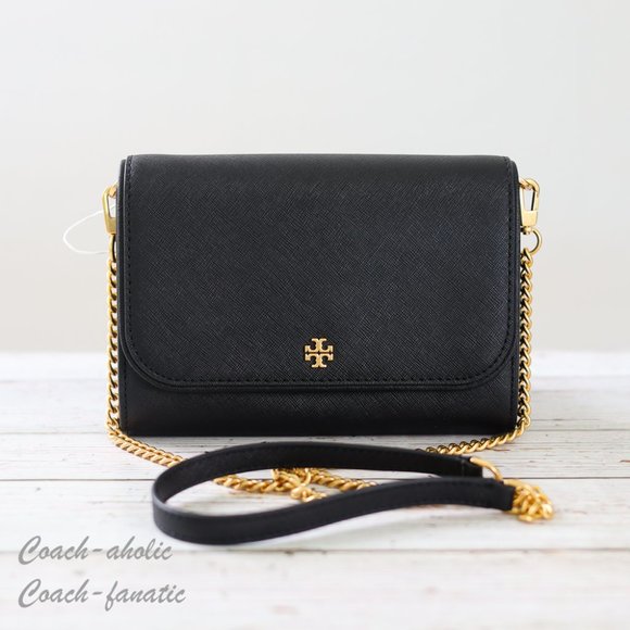 NWT Tory Burch Emerson Chain Wallet Leather Crossbody in Black - Picture 4 of 13